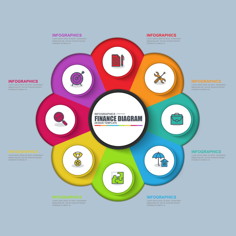 矢量抽象彩色花型信息图表设计