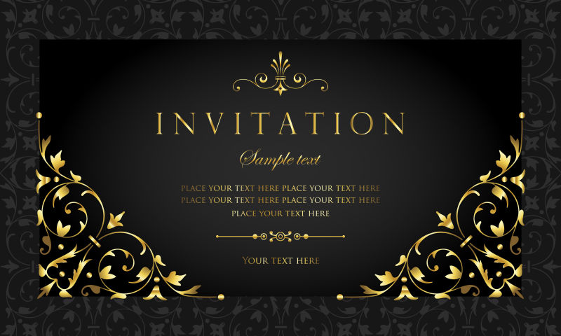 创意矢量金色花纹装饰邀请卡设计