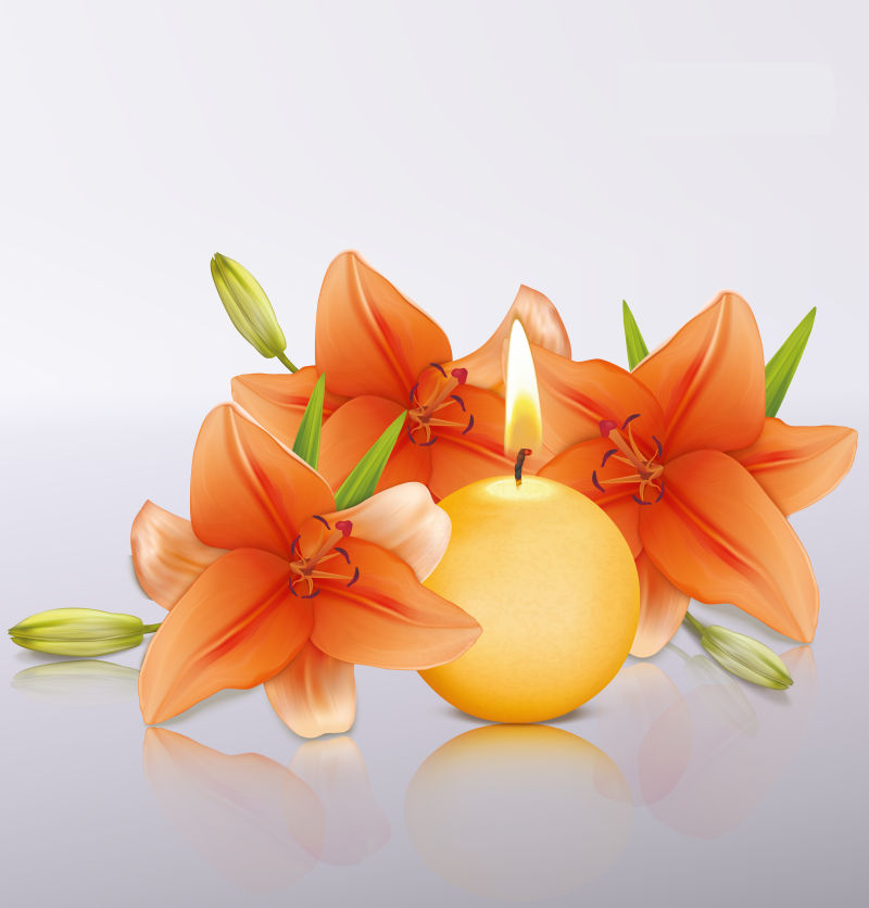 矢量百合花和蜡烛插图