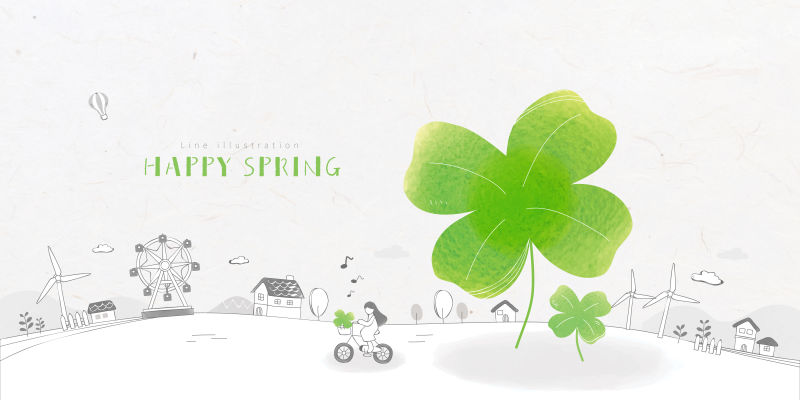 抽象矢量绿叶草元素的平面创意背景