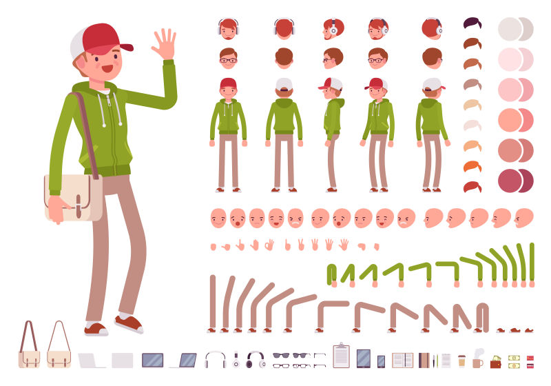 抽象矢量卡通带帽衫的年轻人插图
