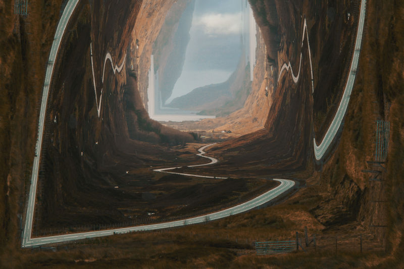 抽象主义的美丽的山间公路插图