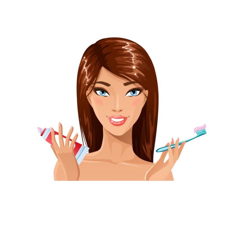 准备刷牙的卡通女孩插图
