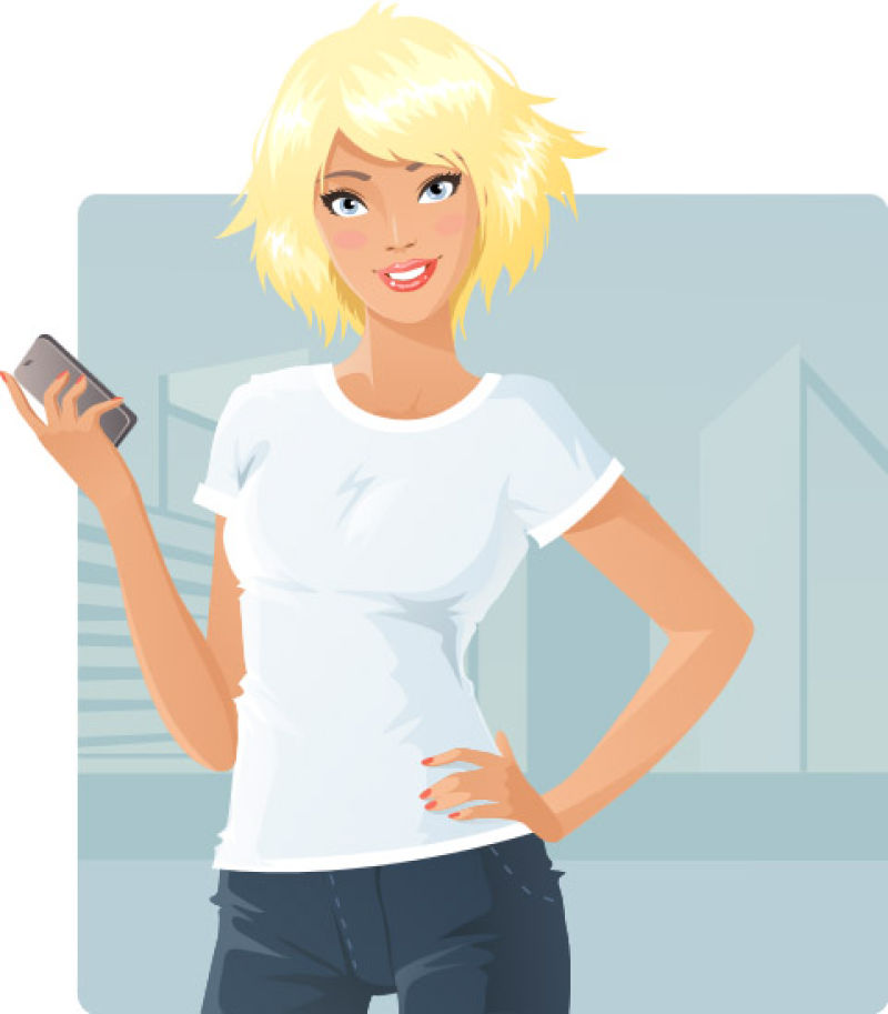 帅气的金发女孩卡通插图