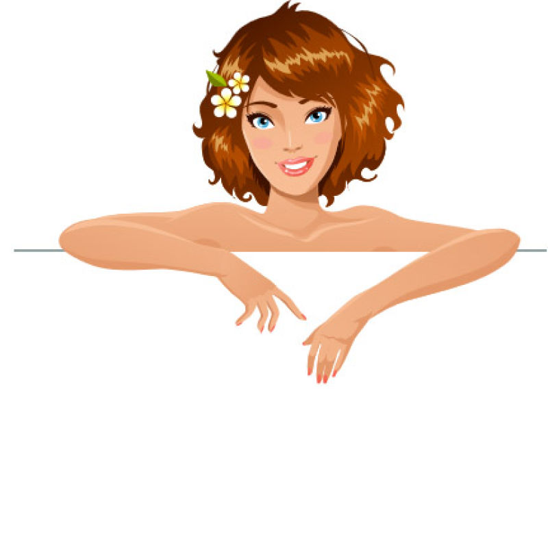 可爱头上带花的女孩卡通插图