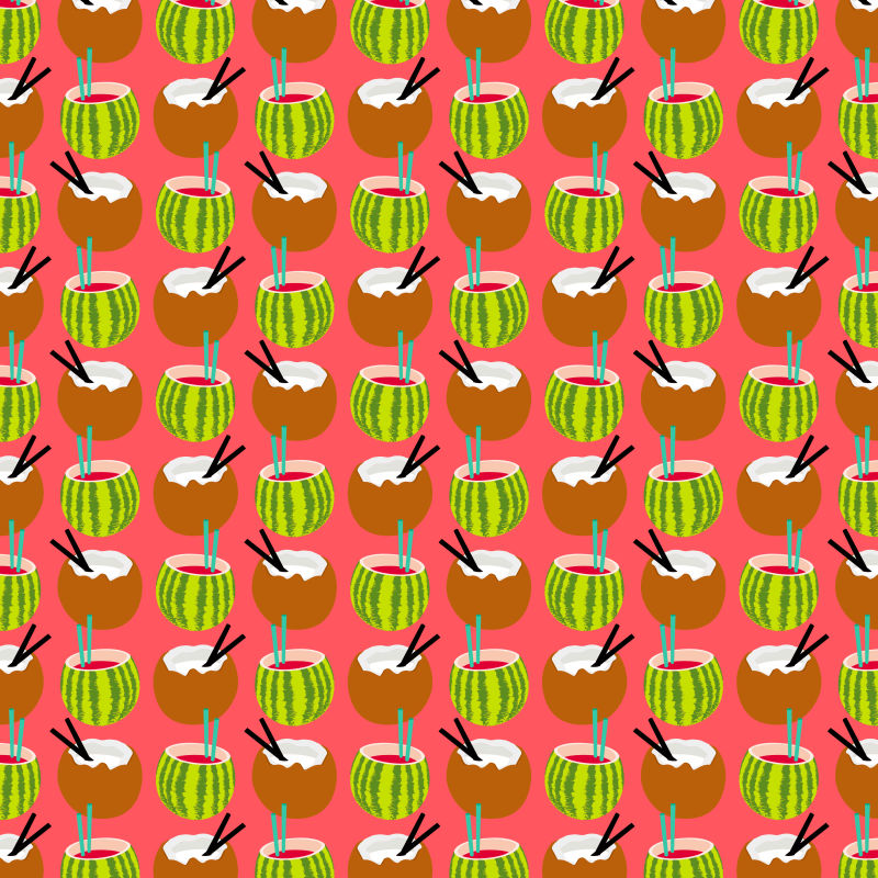 抽象矢量西瓜椰子元素无缝装饰背景