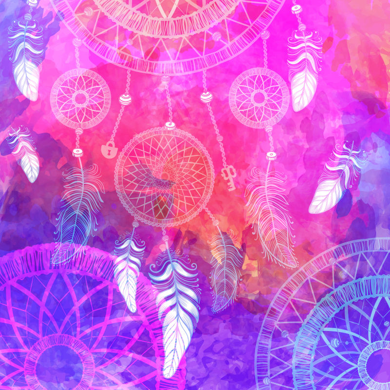 抽象水彩纹理的捕梦网元素背景