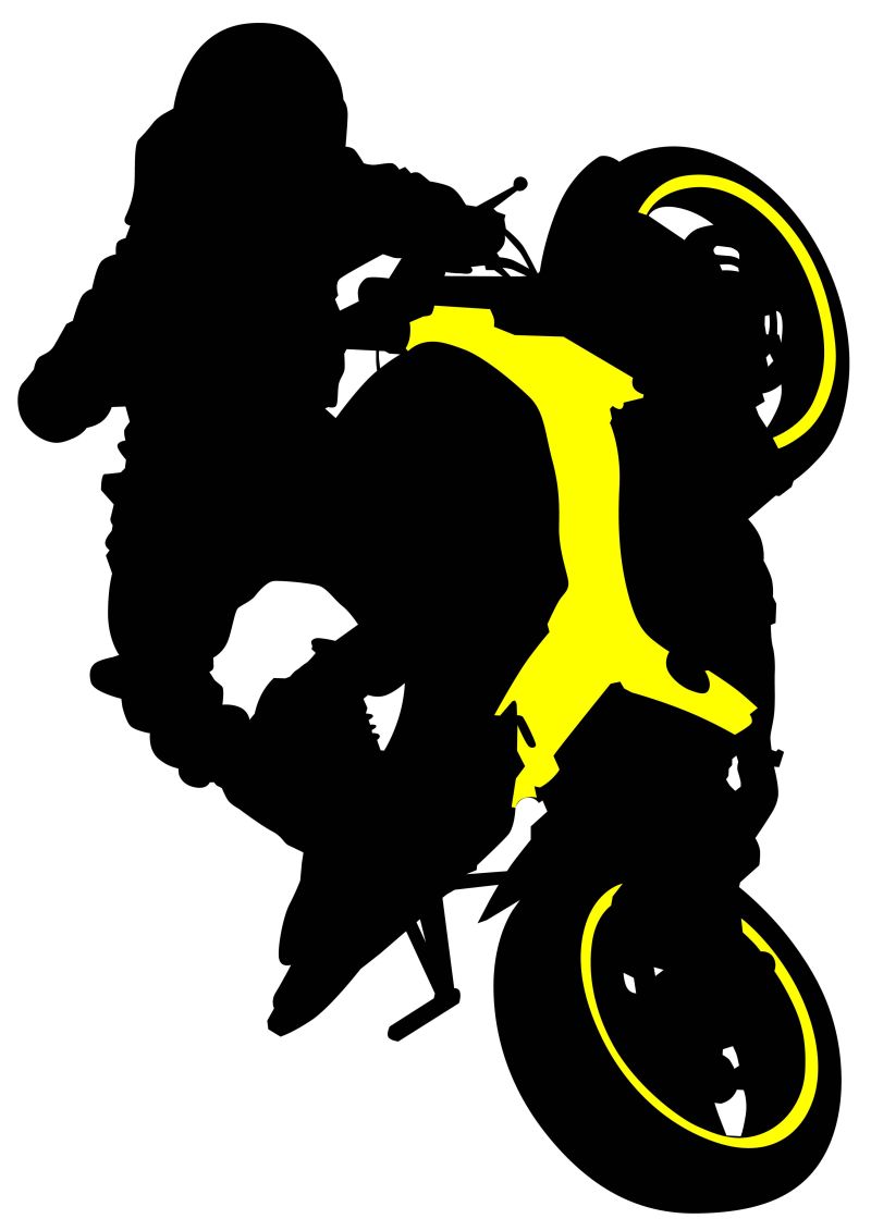 做摩托车特技的人剪影插图