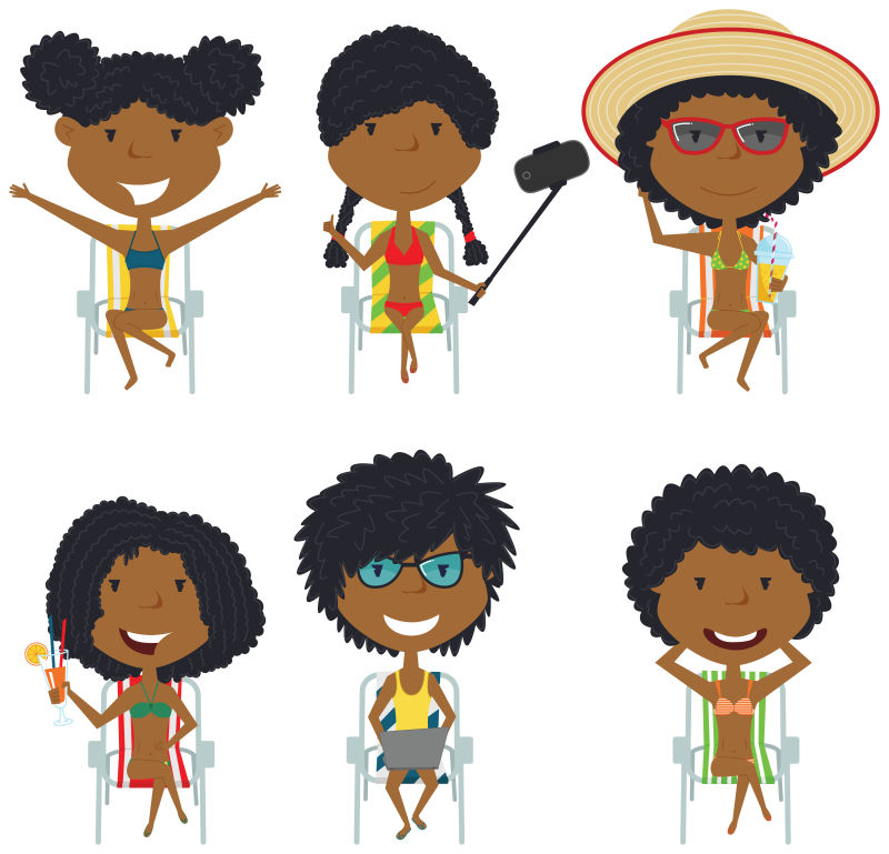 抽象矢量现代快乐的非洲裔男孩卡通插图设计