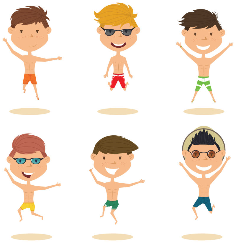 创意矢量现代沙滩上的男孩插图设计