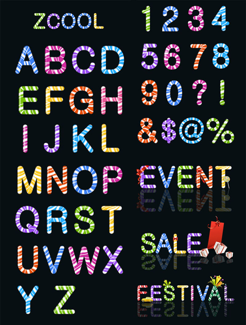 矢量可爱的字母数字设计图片 抽象矢量条状糖果风格的字母数字字体设计素材 高清图片 摄影照片 寻图免费打包下载