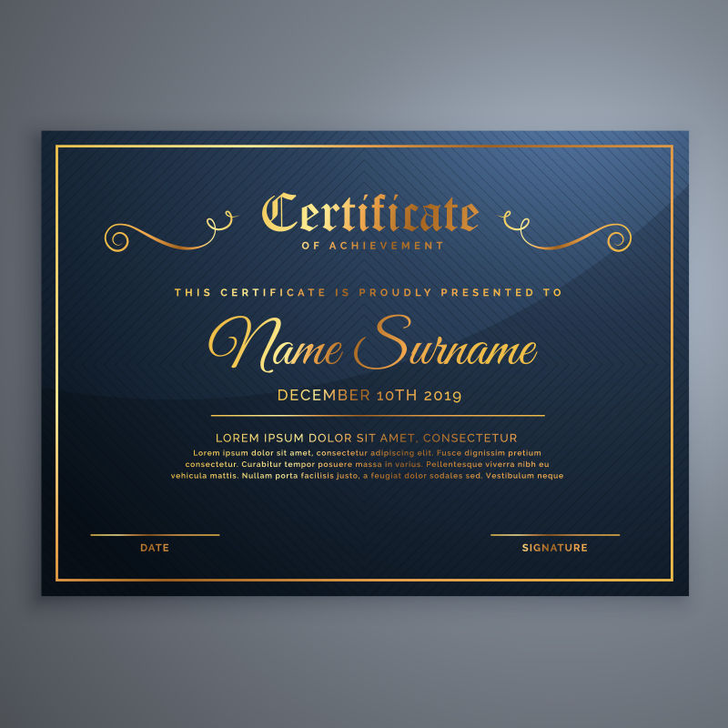 抽象矢量金色文字元素的证书设计