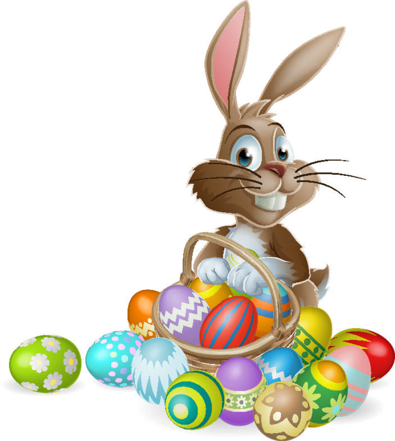 矢量卡通兔子和复活节彩蛋插图