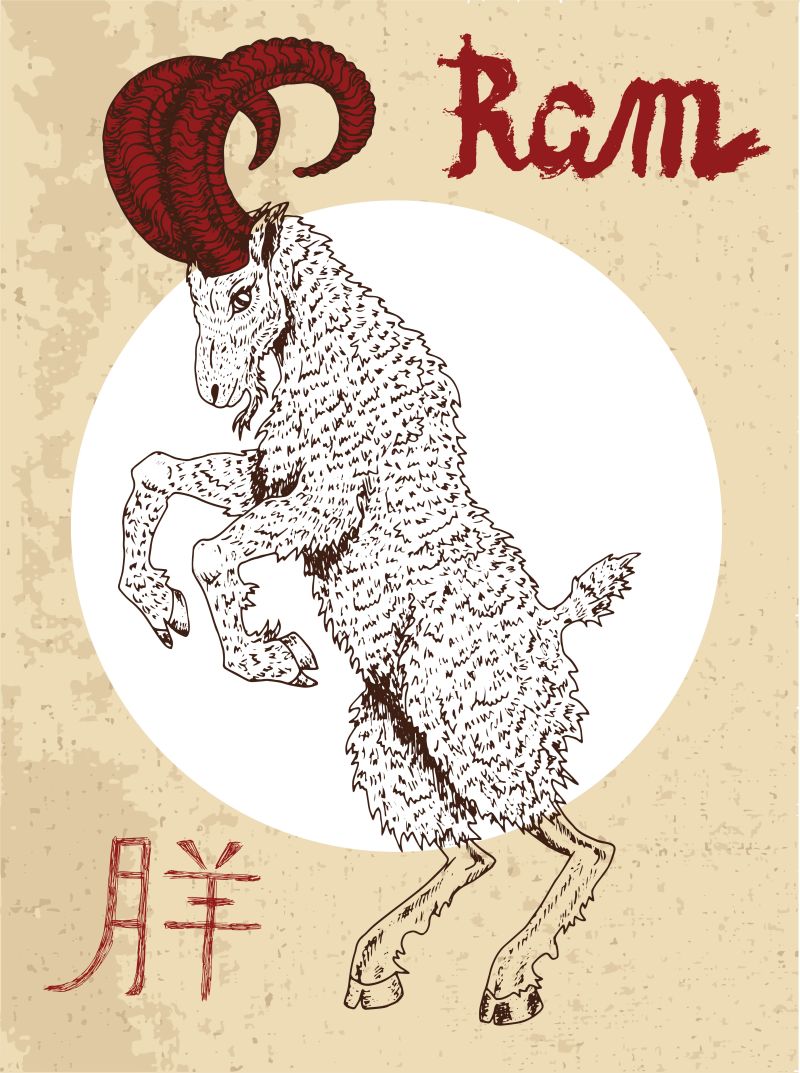 抽象矢量手绘山羊插图设计