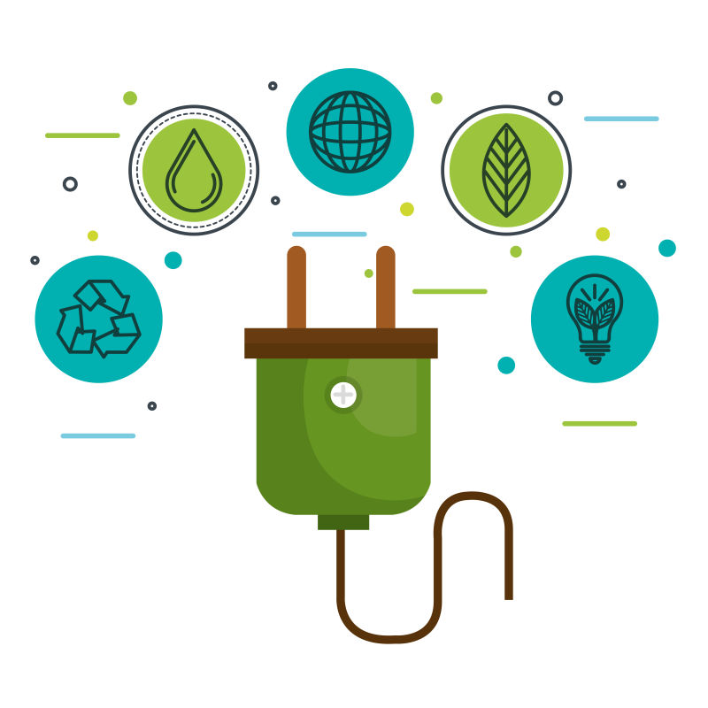 创意矢量现代生态能源元素平面插图设计