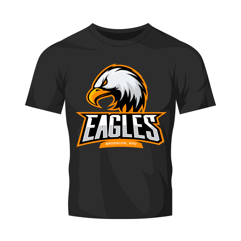 抽象矢量老鹰印花元素的黑色T恤设计