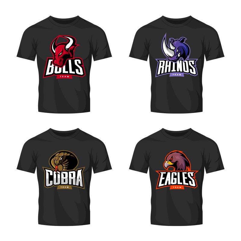 抽象矢量动物印花元素的黑色T恤设计