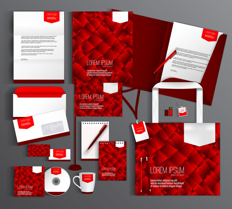 创意矢量现代红色多边形装饰的企业宣传设计