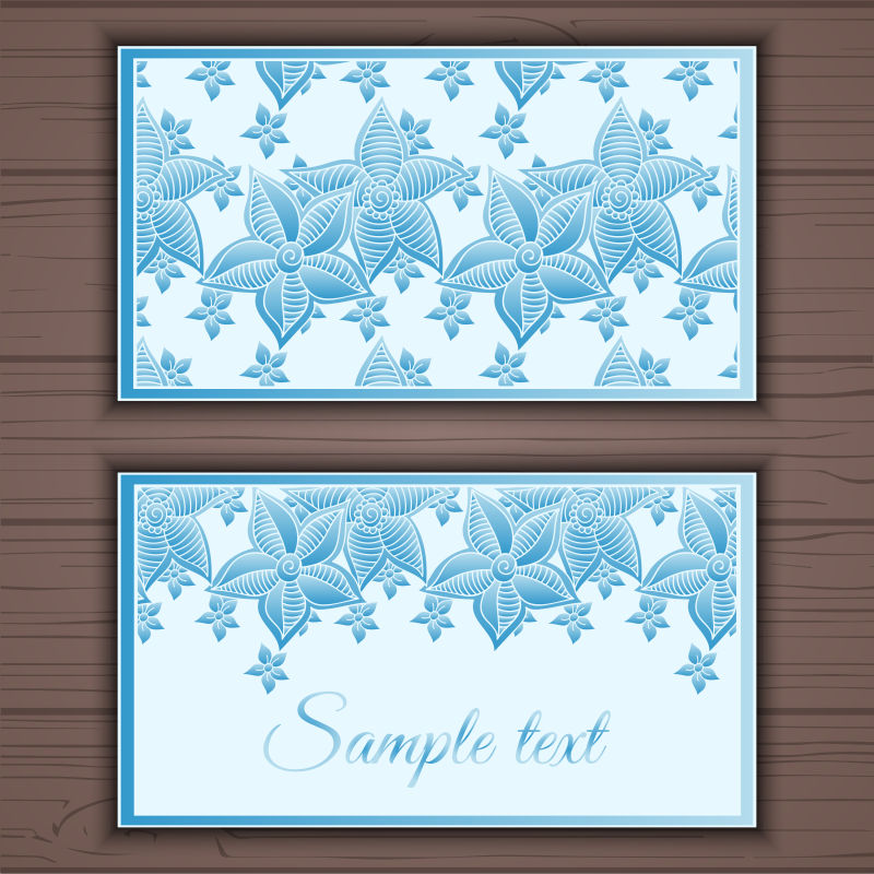 矢量蓝色叶片装饰名片设计
