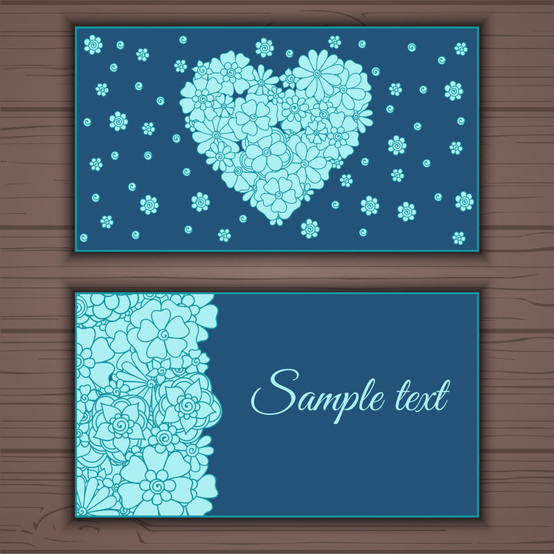 矢量蓝色的花朵图案装饰名片设计