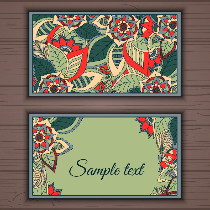 矢量彩色植株装饰的名片设计