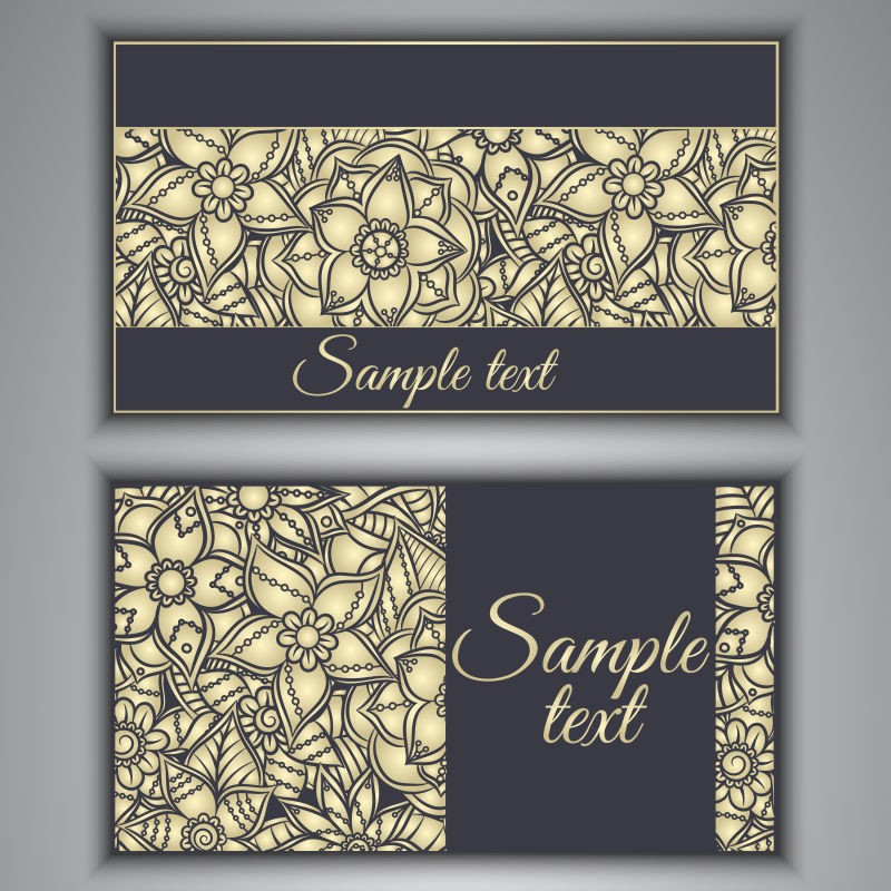 矢量黄色的花朵图案装饰的名片