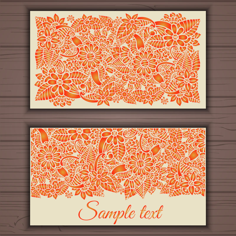 矢量橙红色花朵图案名片设计