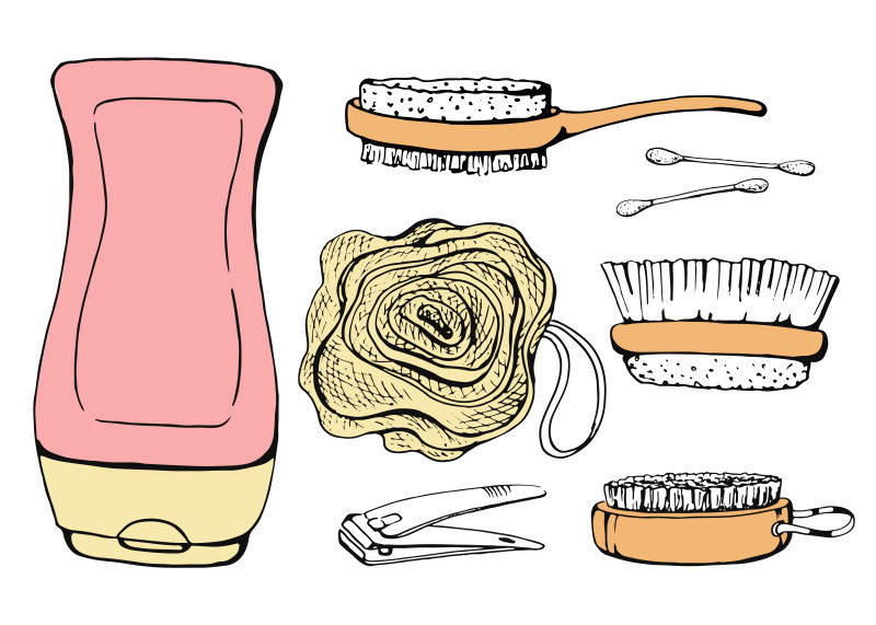 抽象矢量现代沐浴用品手绘插图设计