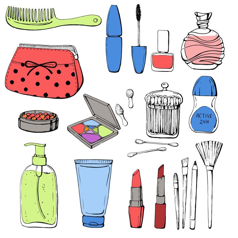抽象矢量手绘化妆品平面插图设计