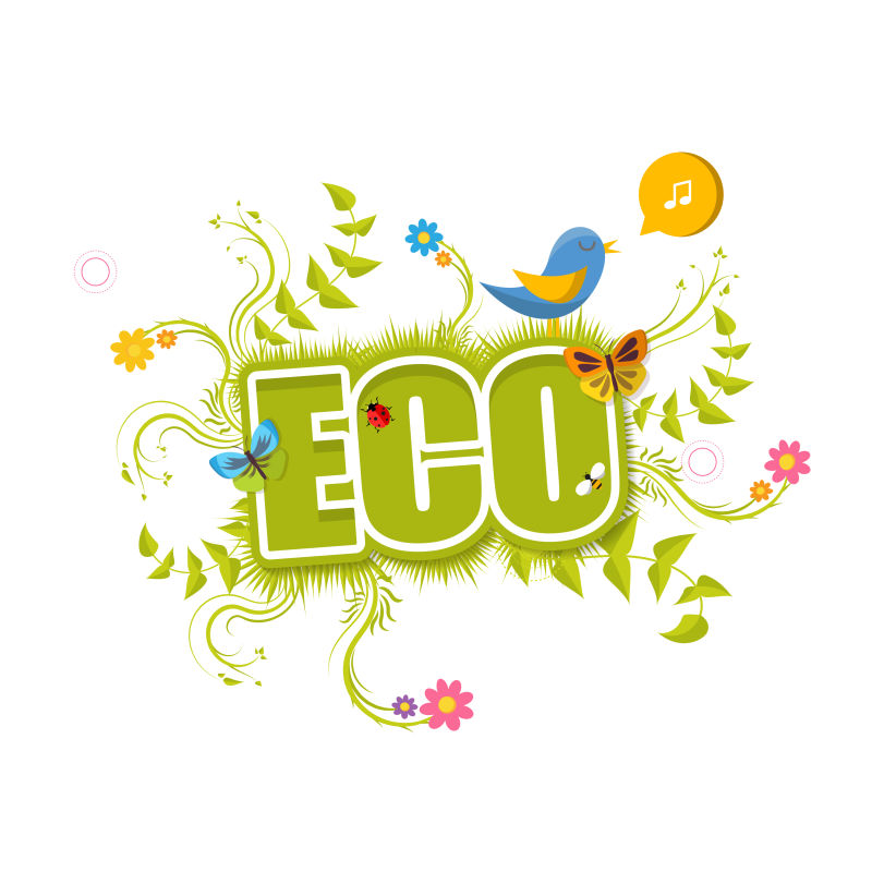 抽象矢量现代绿叶元素的生态标签设计