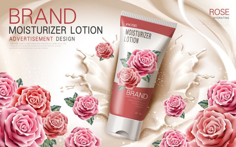  矢量玫瑰保湿乳液创意海报设计