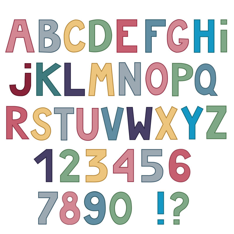 抽象矢量彩色可爱的字体设计