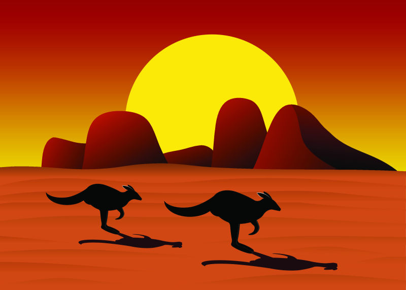 抽象矢量夕阳中的沙漠插图