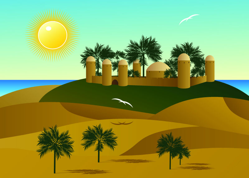 抽象矢量现代美丽的沙漠设计插图