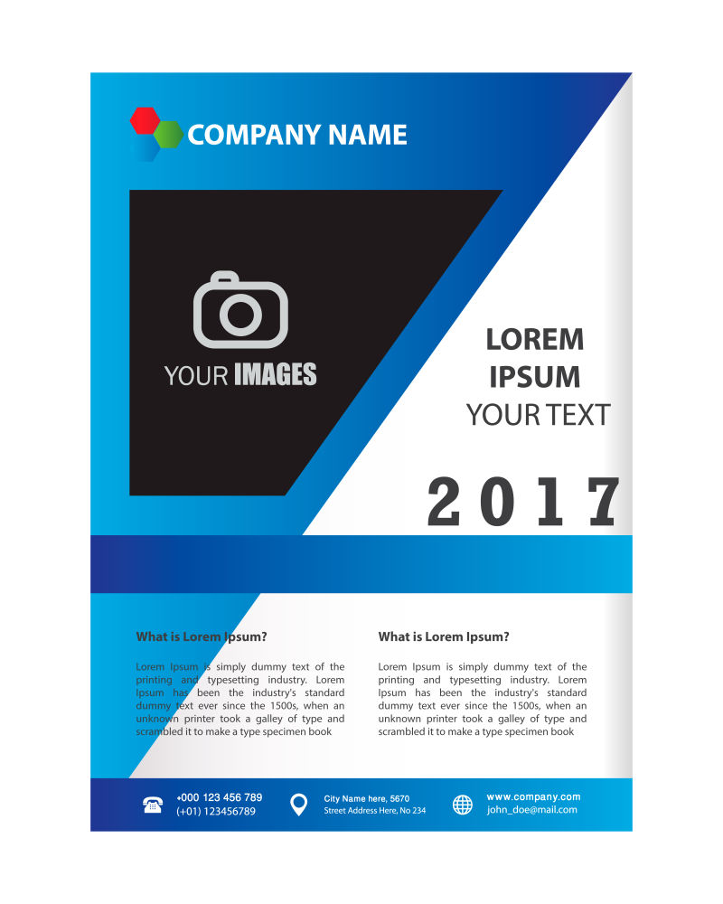 抽象矢量2017年度经典蓝色宣传单设计