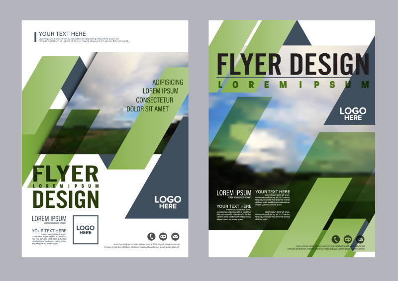 矢量绿抽象色几何商业宣传单设计