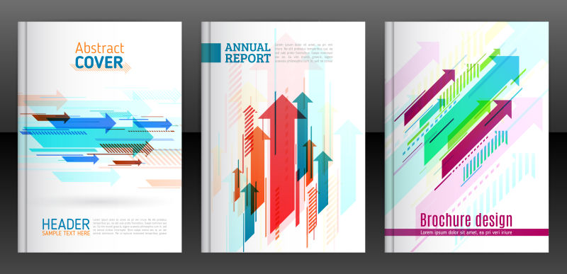 抽象矢量彩色箭头元素的商业年度报告设计