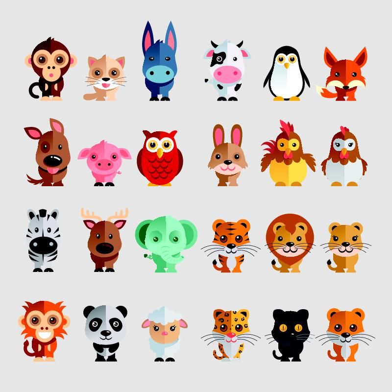 有趣的动物矢量图图标集