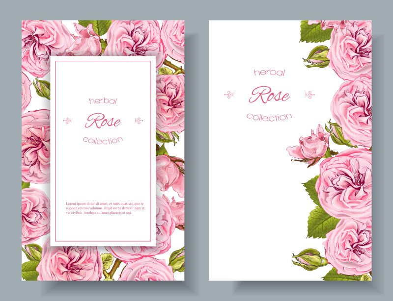抽象矢量粉色玫瑰元素的装饰卡片设计