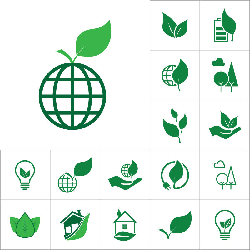 带白叶背景的全球图标替代能源