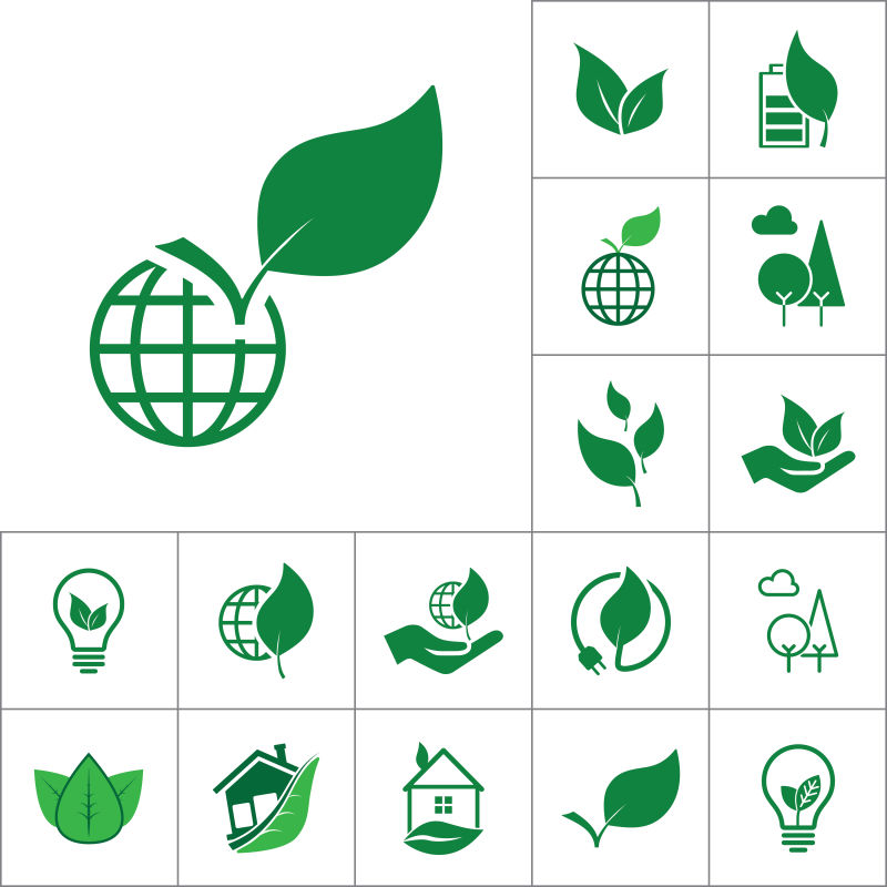 带白叶背景的全球图标替代能源