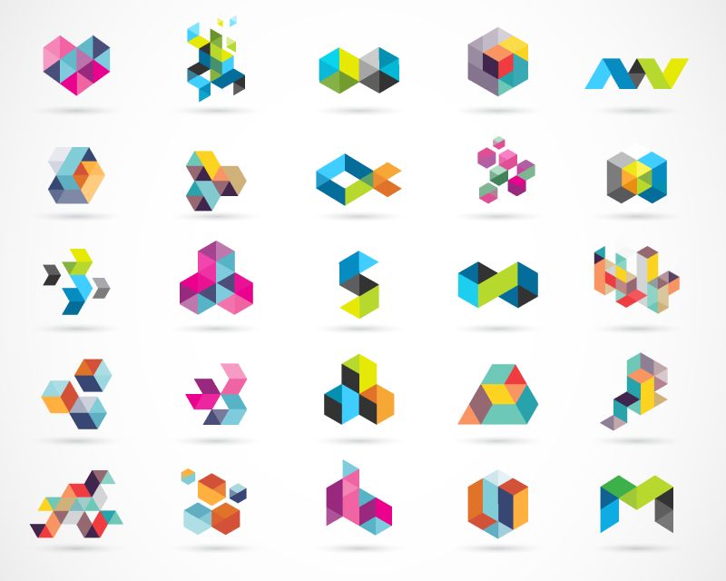 创意数字抽象彩色图标元素和符号徽标集合模板