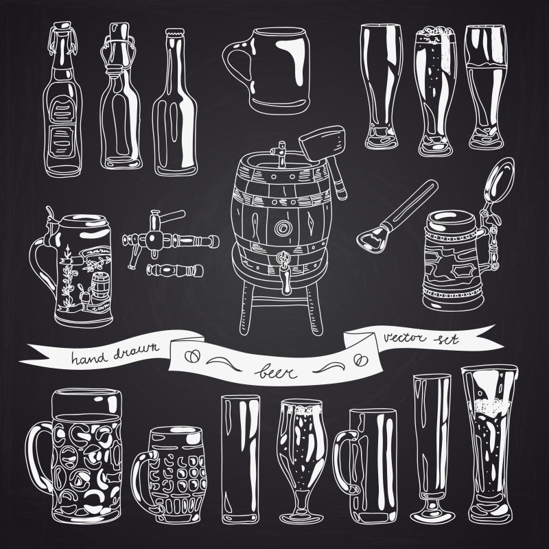 矢量收集啤酒杯和瓶图标