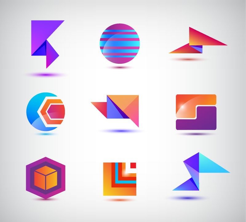 矢量集的抽象折纸-球体-几何丰富多彩的3D标志-公司身份