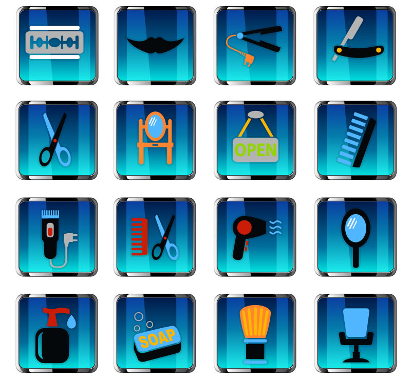 创意矢量理发店主题的图标设计