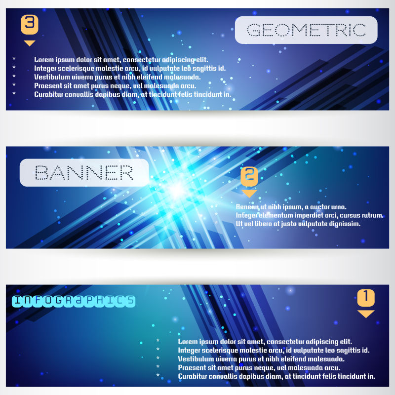 设置三个水平横幅抽象的图形星星火花信息图形的元素为您的文本空间