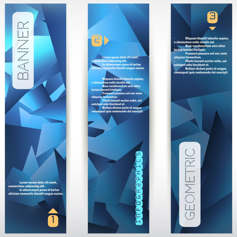 设置三个垂直横幅多边形矢量背景与信息图形元素