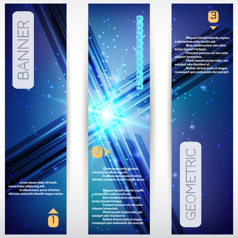 设置三个垂直横幅抽象的图形星星火花信息图形的元素为您的文本空间