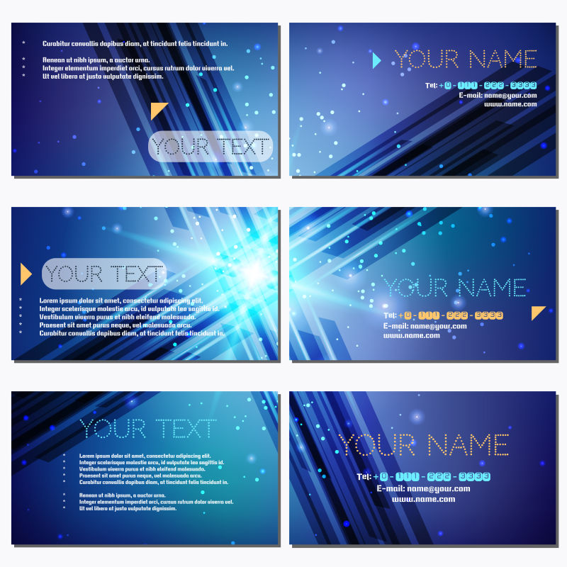 设置六张卧式名片抽象的图形星星火花符合标准尺寸