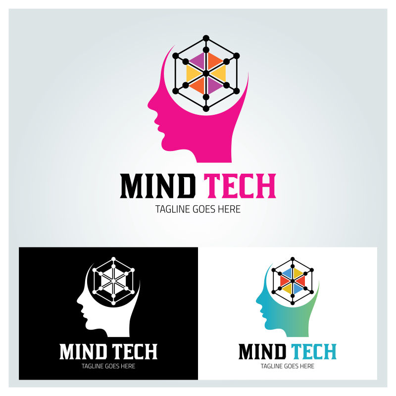 抽象矢量大脑风暴主题标志设计